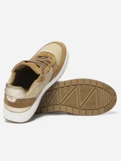 Basket Femme Cuir Velours Fabrication Française Raphia et Caramel EUGENIE