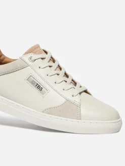 Baskets Cuir Femme Fabriquées en France Off-White et Acajou et Nude MAULINE