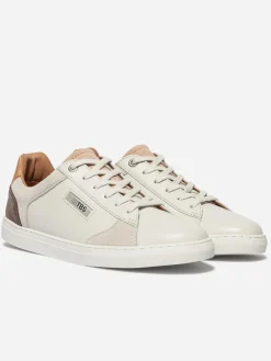 Baskets Cuir Femme Fabriquées en France Off-White et Acajou et Nude MAULINE