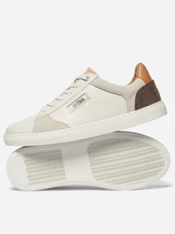 Baskets Cuir Femme Fabriquées en France Off-White et Acajou et Nude MAULINE