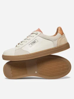 Baskets Cuir Femme Fabriquées en France Off-White et Beige et Rose MAULINE