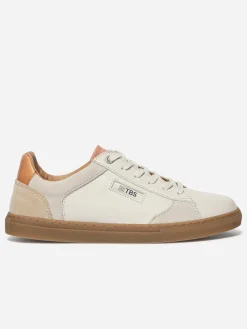 Baskets Cuir Femme Fabriquées en France Off-White et Beige et Rose MAULINE