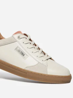 Baskets Cuir Femme Fabriquées en France Off-White et Beige et Rose MAULINE