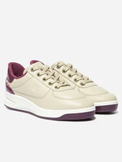 Baskets Cuir Femme Fabriquées en France Doublée Textile Beige et Bordeaux BRANDIE