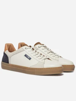 Baskets Cuir Homme Fabriquées en France Off-White et Navy et Tabac MAUBERT