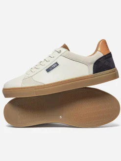 Baskets Cuir Homme Fabriquées en France Off-White et Navy et Tabac MAUBERT