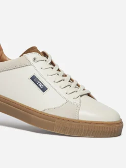 Baskets Cuir Homme Fabriquées en France Off-White et Navy et Tabac MAUBERT
