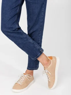 Baskets Femme Fabrication Française Cuir Velours Beige FELICIE