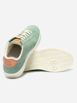 Baskets Femme Fabrication Française Cuir Velours Vert d'eau FELICIE