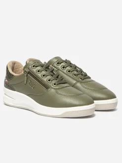 Baskets Femme Fabriquées en France Zippées Dessus Cuir Vert BRAZIP2