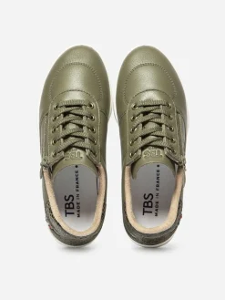 Baskets Femme Fabriquées en France Zippées Dessus Cuir Vert BRAZIP2