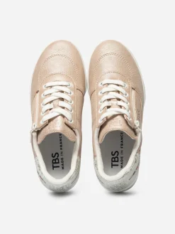 Baskets Femme Fabriquées en France Zippées Dessus Cuir Champagne