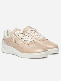 Baskets Femme Fabriquées en France Zippées Dessus Cuir Champagne