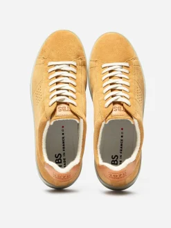 Baskets Homme Fabriquées En France Cuir Velours Jaune FLAUBER