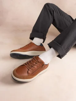 Baskets Homme Zippée Fabriquées en France Cuir Marron ALLZIPP