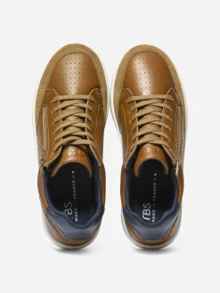 Baskets Homme Zippée Fabriquées en France Cuir Marron ALLZIPP