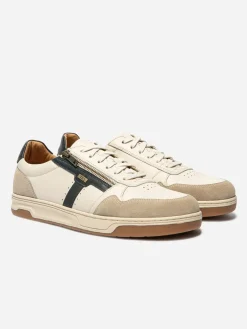 Baskets Homme Zippées Cuir Crème et Marine THEOZIP