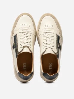 Baskets Homme Zippées Cuir Crème et Marine THEOZIP