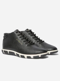 Baskets Montantes Femme Cuir Embossé Noir JUHAYNA