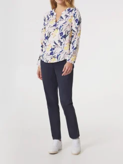 Blouse Femme Fluide Motif Floral Bleu Rose & Jaune BLOMYMIS
