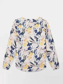 Blouse Femme Fluide Motif Floral Bleu Rose & Jaune BLOMYMIS
