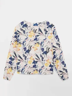 Blouse Femme Fluide Motif Floral Bleu Rose & Jaune BLOMYMIS