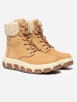 Boots Femme Fourrées Semelle Crantée Cuir Camel