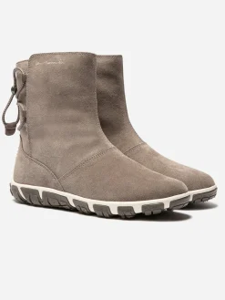 Boots Fourrées Femme Confort Cuir Velours Taupe JAZSNOW