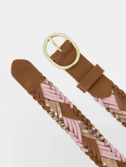Ceinture Femme Tressée Cuir Marron & Rose LOUABELT