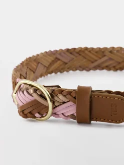 Ceinture Femme Tressée Cuir Marron & Rose LOUABELT