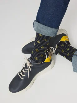 Chaussettes Homme Mi-mollets Matière Recyclée Marine et Jaune GARYSOCK
