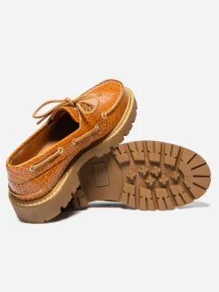 Chaussure bateau femme Croco cognac LAZARIA