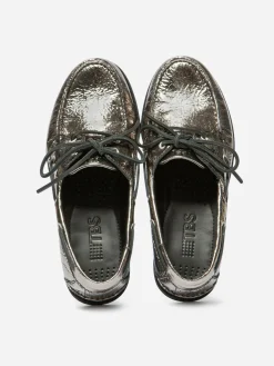 Chaussure Bateau Femme Cuir Argent Metallisé