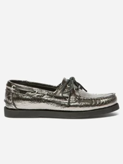 Chaussure Bateau Femme Cuir Argent Metallisé