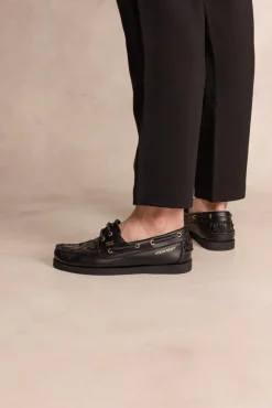 Chaussure Bateau Femme Cuir Marin Noir PHENISE