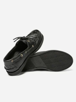 Chaussure Bateau Femme Cuir Marin Noir PHENISE
