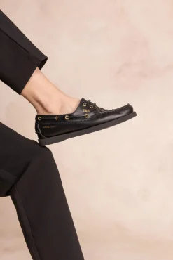 Chaussure Bateau Femme Cuir Marin Noir PHENISE