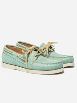Chaussure Bateau Femme Cuir Nubuck Vert d'eau et Blanc PHENISE