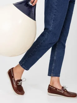 Chaussure Bateau Femme Cuir Pleine Fleur Marron
