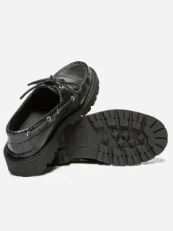 Chaussure bateau femme Python noir LAZARIA