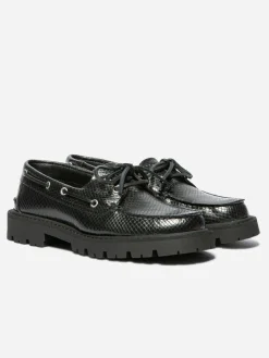 Chaussure bateau femme Python noir LAZARIA