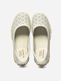 Chaussure Femme Cuir perforé Blanc et marrine JOAROSA