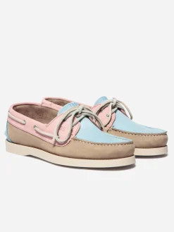 Chaussures bateau femme beige et rose et oxygene PHENISE