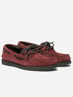 Chaussures Bateau Femme Cuir Léopard Grenat