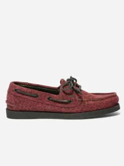 Chaussures Bateau Femme Cuir Léopard Grenat