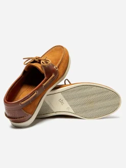 Chaussures Bateau Homme Cuir Velours Orange et Acajou PHENIS