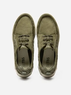 Chaussures Bateau Homme Cuir Nubuck Semelle TechniGrip Vert JAZZSEA