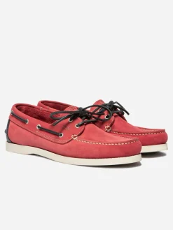 Chaussures Bateau Homme Semelle Grip Cuir Rouge