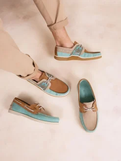 Chaussures bateau homme vert d'eau et tan GLOBEK