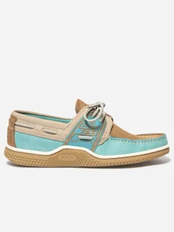Chaussures bateau homme vert d'eau et tan GLOBEK